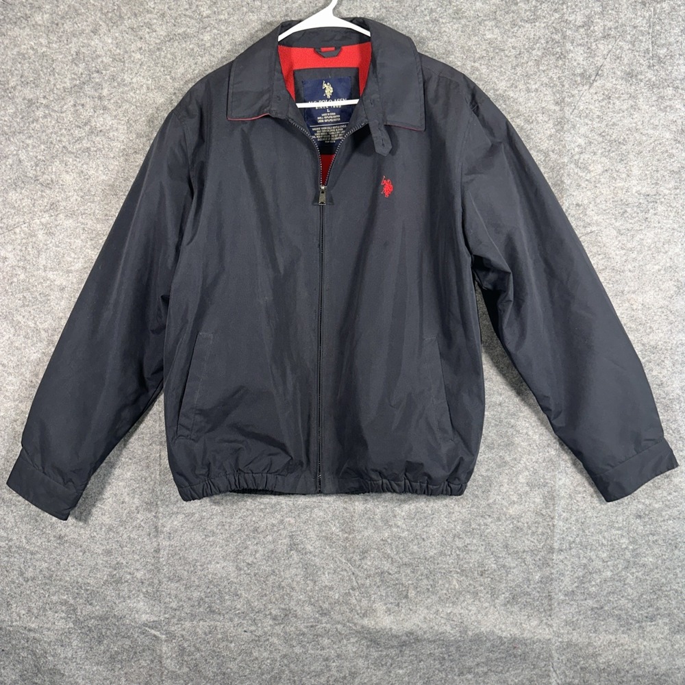 US POLO ASSN. Men's Size Large Black Zip Front Bomber Jacket Red Fleece Lined